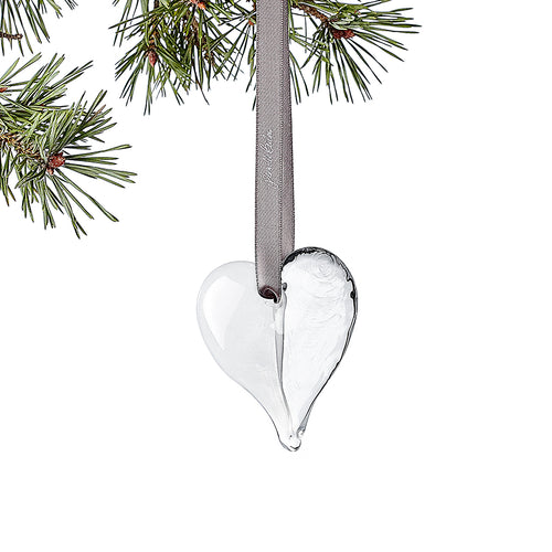 Håndlavet hjerte juleophæng, klar og hvid - julepynt i glas fra Pernille Bülow